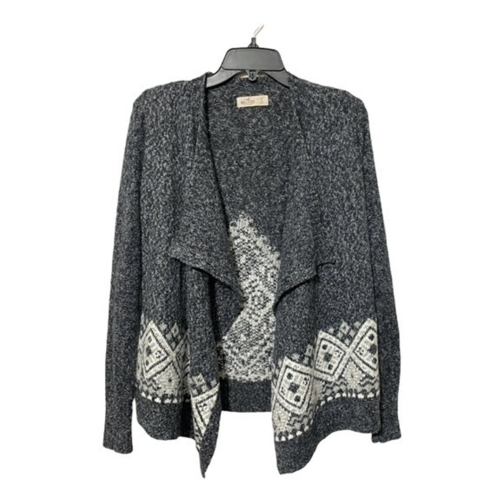 Hollister Womens Open Waterfall Front Fair Isle Cotton Blend Cardigan
